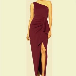 Xscape One-Shoulder Wine Dress